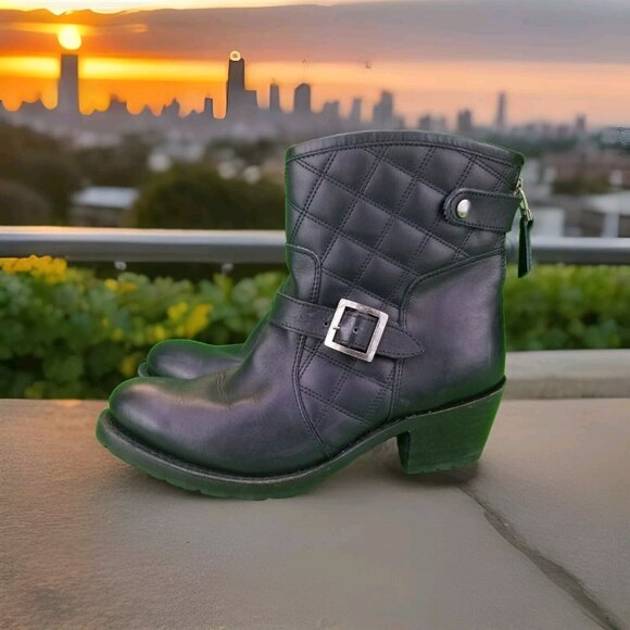 Sonora Shoes - ✅Sonora Quilted Black Leather Ankle Moto/Biker Boots Women's 8B Heeled Back Zip